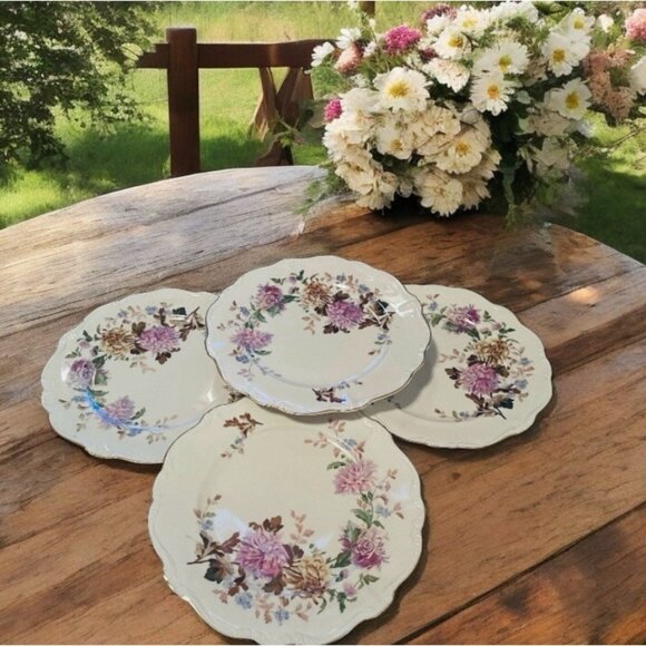 Rosenthal Other - Set 4 Vtg 50s Rosenthal Ivory Daphne DINNER Plates Purple Floral Gold Trim China